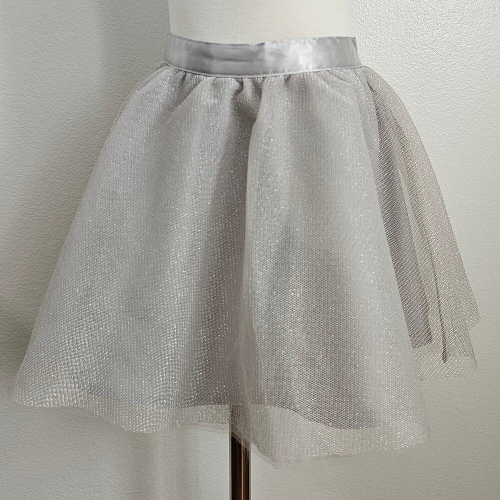 NWT JANIE AND JACK Toddler Silver Metallic Tulle Tutu Ballerina Flare Skirt 2T
